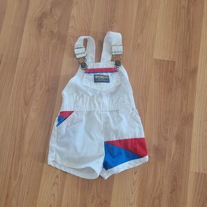 Vintage OshKosh B'Gosh Infant Shorts Overalls Red White Blue Size 6-9 Months